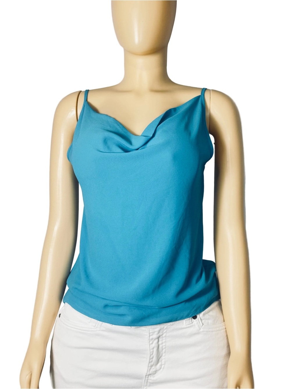 naked zebra Women's Blue Cowl Neck Spaghetti Strap Cross Back Cami Tank M